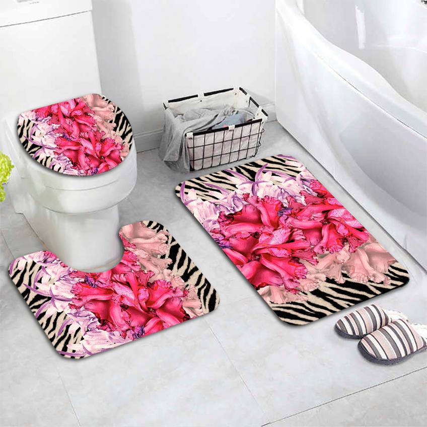 EPeddler Home Modern Patterns, моющаяся нескользящая основа в горошек, набор из 3 ковриков для унитаза