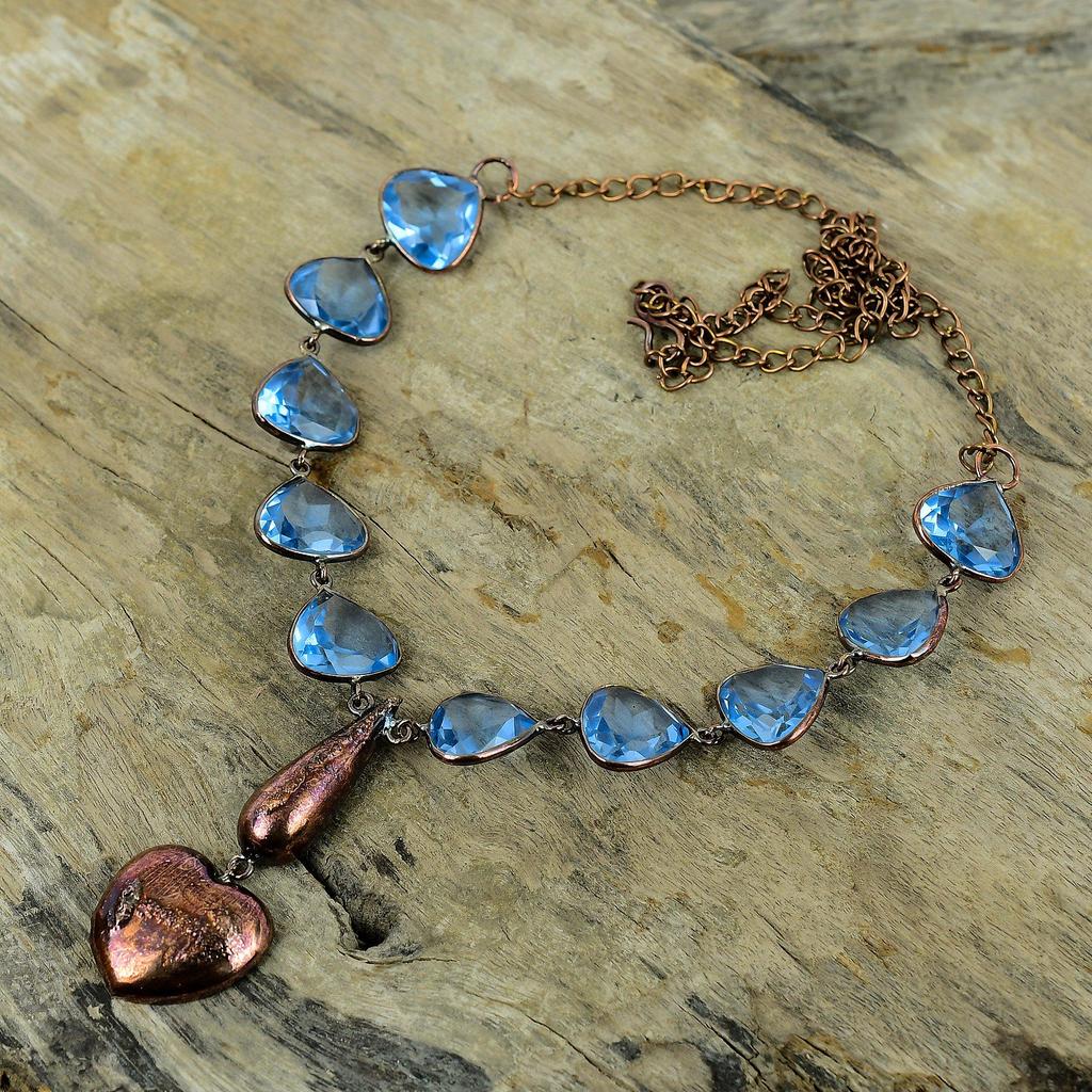 Ожерелье из граненого танзанита и кварца, медное ожерелье, изготовленное гальваническим способом, регулируемое ожерелье-цепочка, ожерелье из драгоценного камня ручной работы, медные украшения для подарка