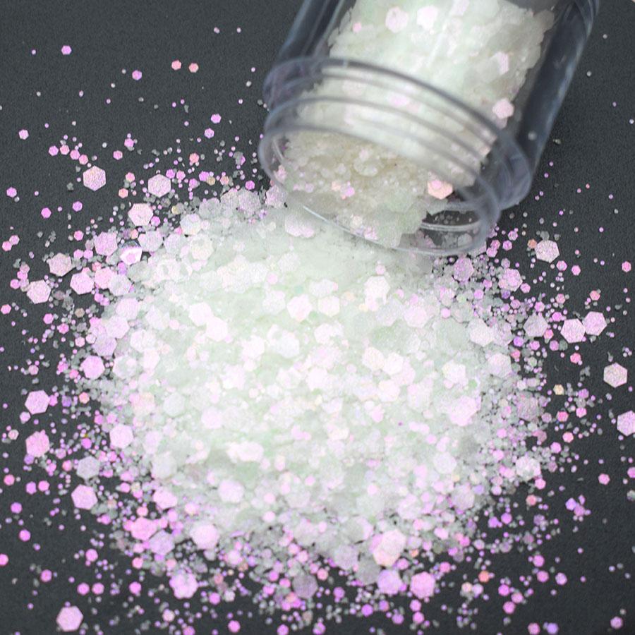 Opal White Cosmetic Polyester Glitter Hexagon Epoxy Resin Chunky Matte Glitter Mix for Snow Globe Tumbler Glitter
