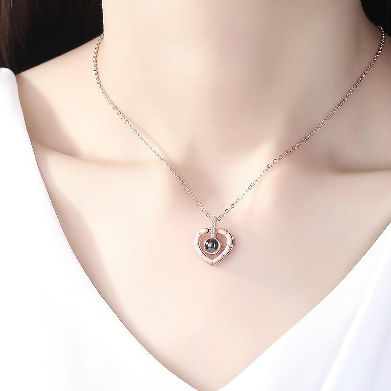 100 языков Я люблю тебя Ожерелье из стерлингового серебра S925 День святого Валентина Подвеска в форме сердца Проекция памяти