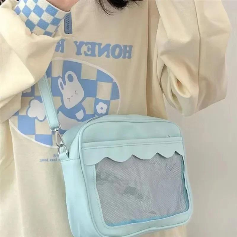 Harajuku Bag for Women PU Transparent Pocket High School Girls Uniform Crossbody Shoulder Bag Handbags