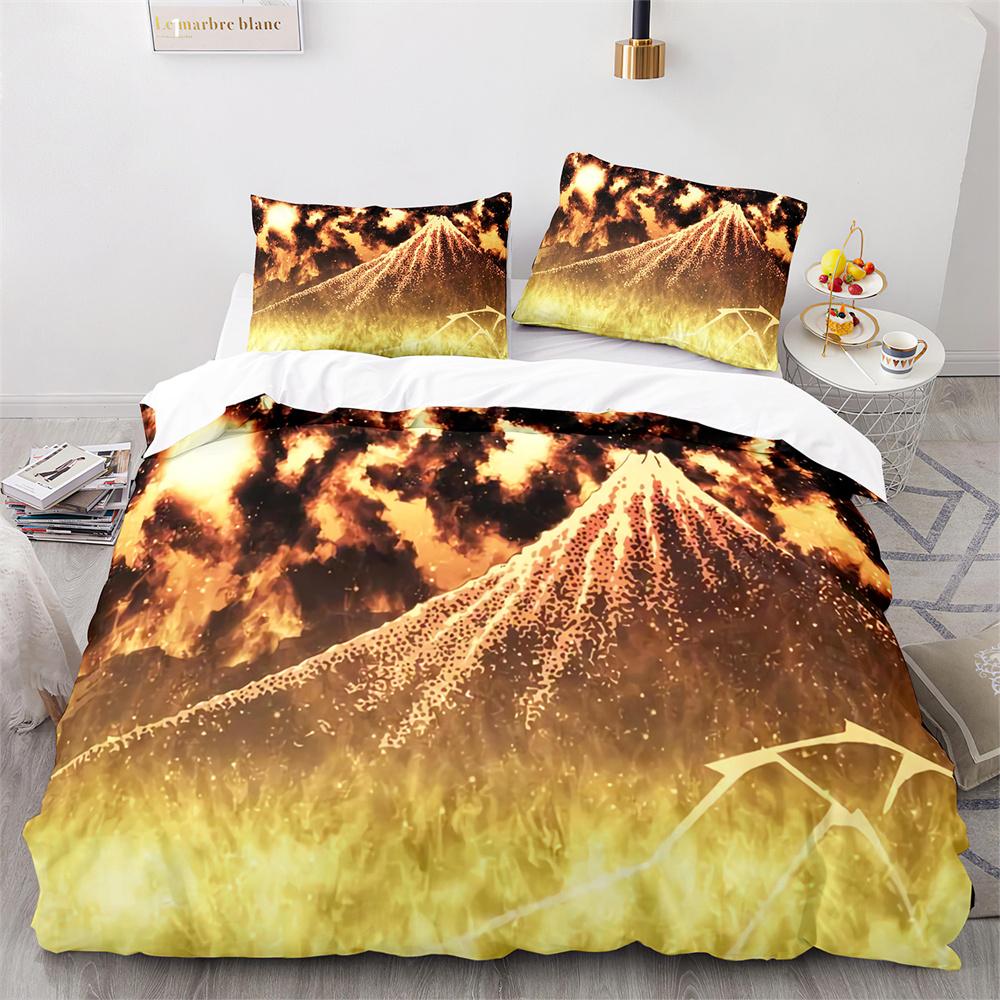 Комплект постельного белья в японском стиле Ukiyo-e из полиэстера с изображением цветущей вишни и снежных гор, пододеяльник King Queen Full Size