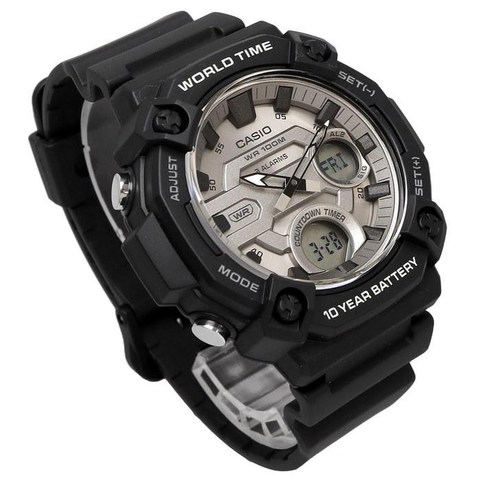 Casio World Time Telememo Quartz Watch AEQ-120W-7AV Men's Black Metallic Gray