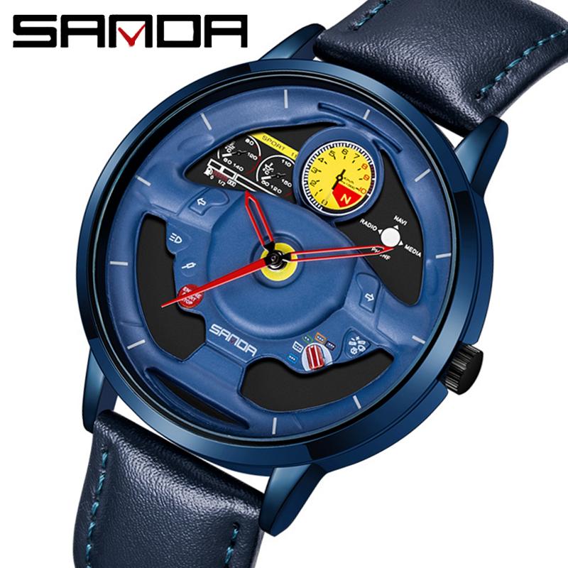 SANDA Мужские часы полые кварцевые часы с рулевым колесом кварцевые часы крутые повседневные индивидуальные водонепроницаемые кварцевые часы