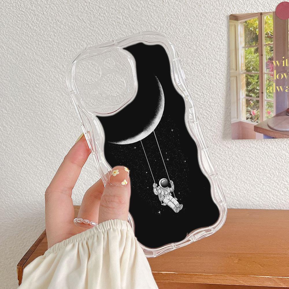 Ae97 Space Moon Astronaut Black art защитные чехлы для телефонов Samsung S23 S24 Ultra A55 A14 A25 Infinix Hot 40 Pro Tecno Spark 20 Wave TPU задняя крышка