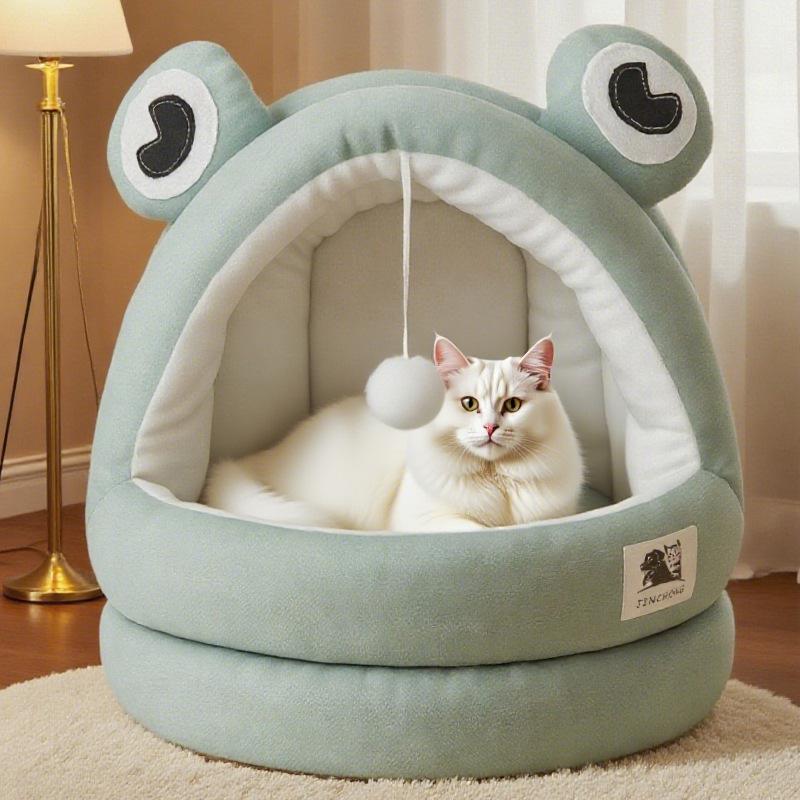 Зимний теплый полузакрытый домик для кошек и котенков, всесезонная подстилка-гнездо для питомцев