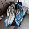 90x90cm Vintage Blue Handkerchief Scarf For Women Small Shawl Imitation Silk Satin Hair Scarfs Female Square Head Scarves