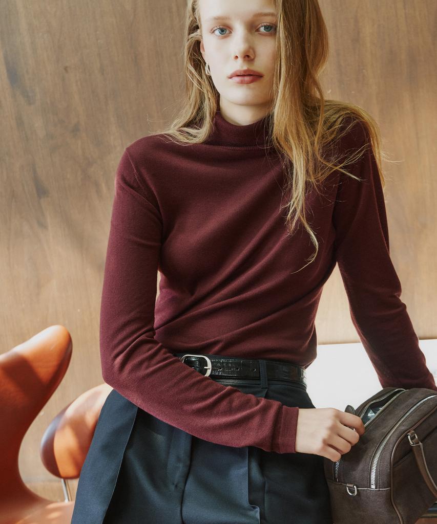 SIYAZU Sikn2205 Soft Slim Turtleneck Knit_Burgundy Brown