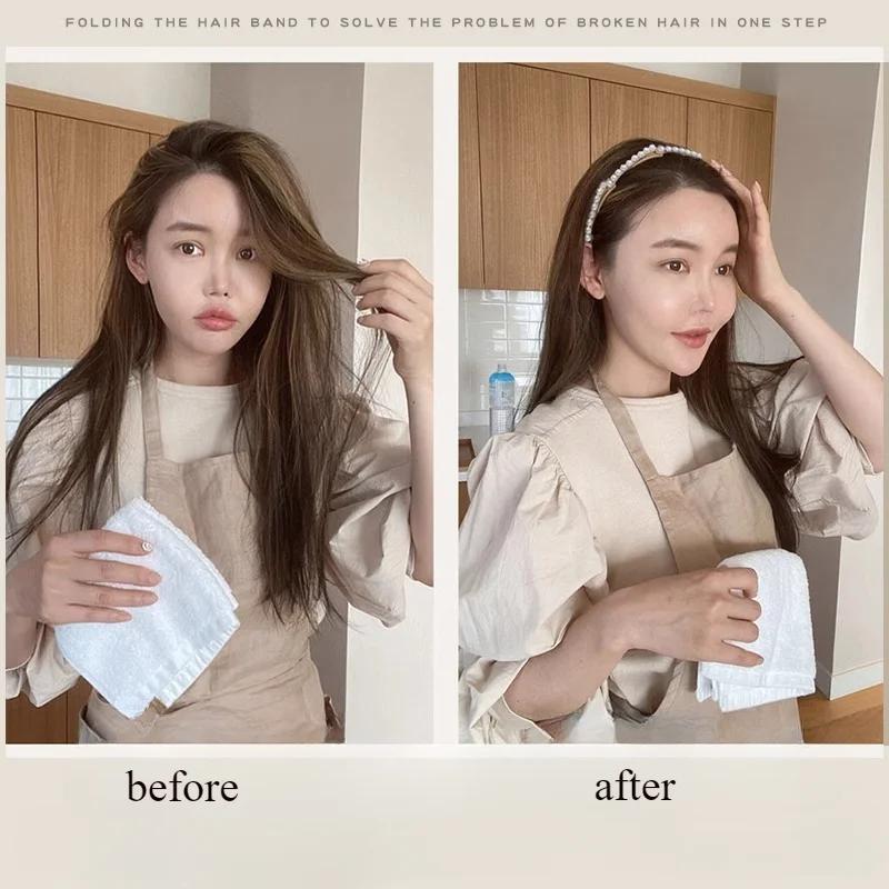 Выдвижная складная повязка для волос с жемчугом для женщин и девочек, нескользящая повязка на голову, повязка для мытья лица, укладка волос для девочек, плетение сломанных волос