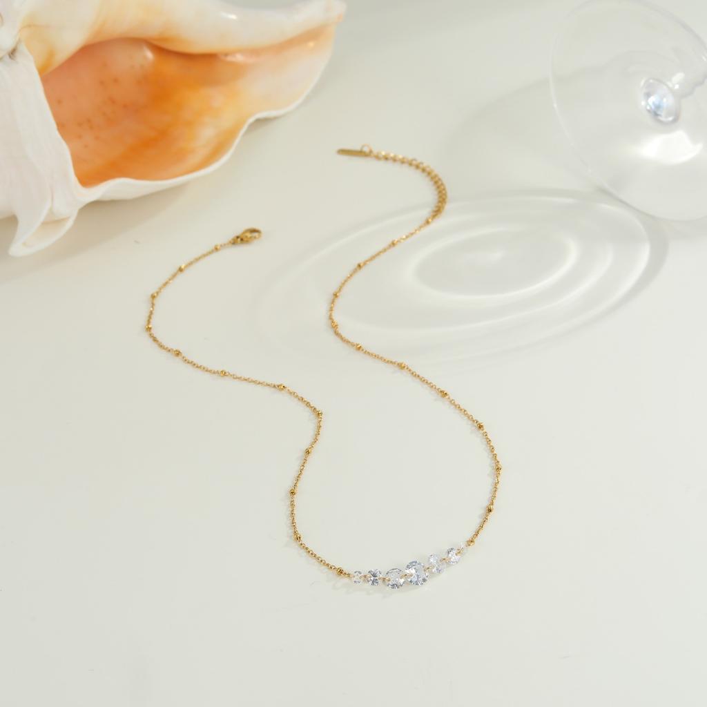 GEMCHIC Women's 18K Gold Plated Stainless Steel Zircon Layered Necklace Geometric Dangle Chain
