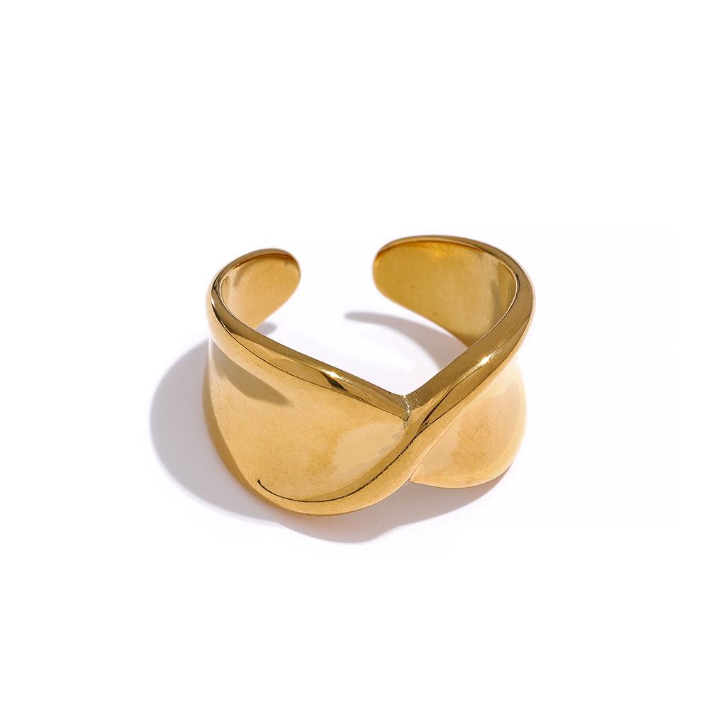 Yhpup Stainless Steel Gold Plated Charm Rings Minimalist Metal Texture Square Geometric Waterproof Fashion Jewelry