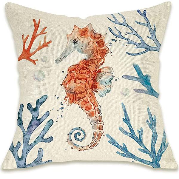 Summer Hot Style Ocean Style Pillow Beach Shell Pattern Blue Pillow Case Home Sofa Pillow Case Cushion Cover