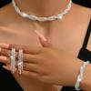 4PC Women's Fashion Geometric Necklace Earrings Bracelet Zircon Set Suitable for Wedding, Party, Festival Gifts-8912