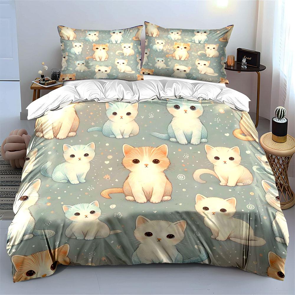 Cute Kittens Pattern Set Bedding Duvet Cover Set Duvet Cover Pillowcases (1*Duvet Cover 2*Pillowcases, without duvet insert)