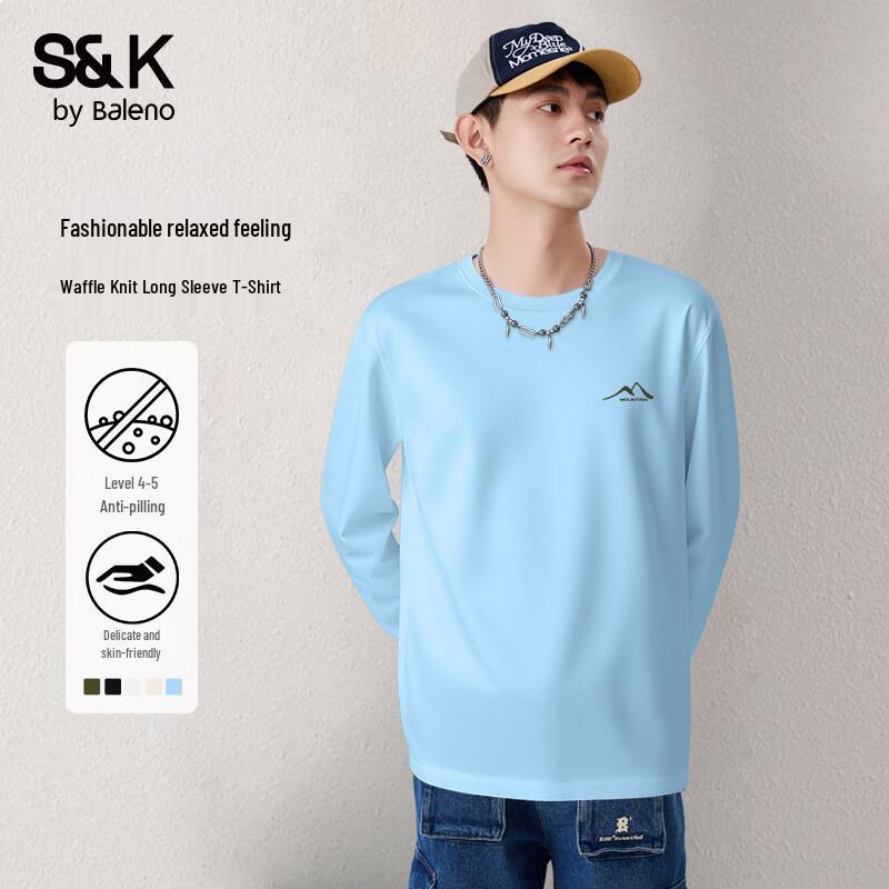 Baleno Men's S&K Waffle Knit Long Sleeve T-Shirt with Mountain Print