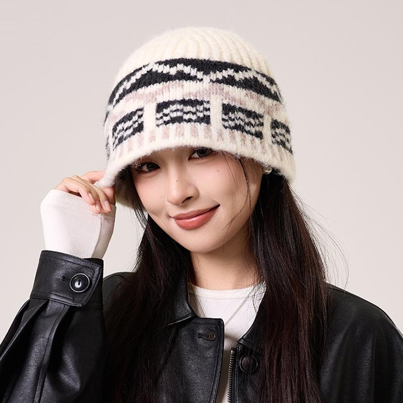 Винтажная жаккардовая вязаная шапка женская теплая шапка-рыбак шапка с защитой ушей