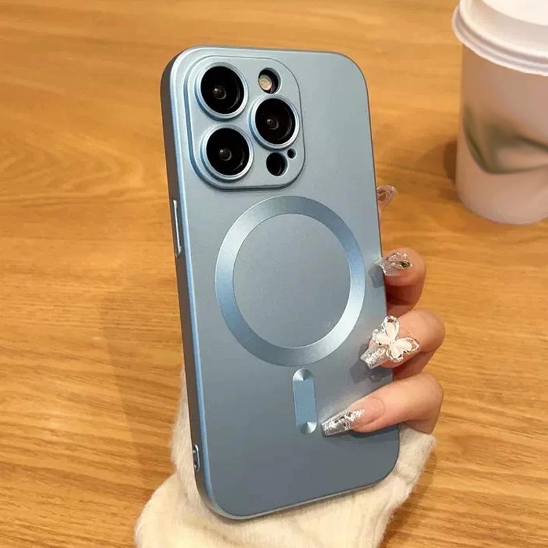 Роскошный чехол для беспроводной зарядки Magsafe для iPhone 16 15 14 13 12 11 Pro Max Plus, магнитный защитный чехол для объектива, противоударный матовый чехол