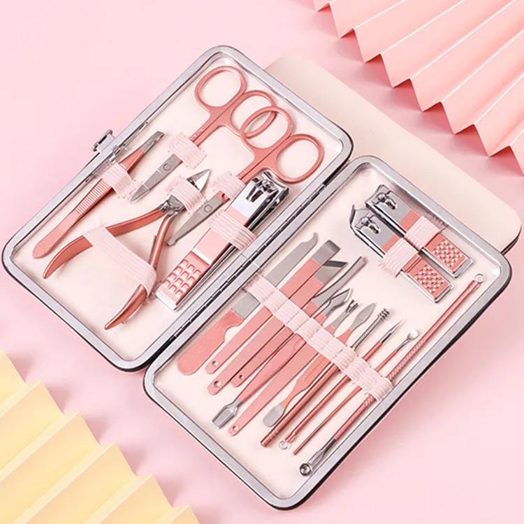 Nail Clippers Rose Gold 18piece Diagonal Exfoliating Stainless Steel Manicure Set Household Ear Spoon Scissors for Men and Women