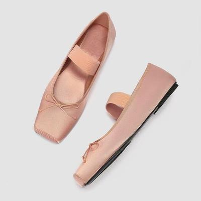 Туфли Мэри Джейн с квадратным носком, атласные, на плоской подошве, новые, с темпераментным словом и бантом, с открытым вырезом, одинарные туфли