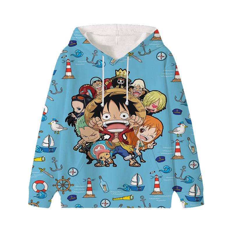 One Piece Luffy Wanted Детские толстовки с капюшоном Осень-Зима Детские бархатные пуловеры Повседневная одежда для детей Девочек и мальчиков Мультфильмы Kawaii Топы Толстовки