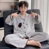 Boys Cotton Pajama Set Long Sleeve Open Front Cartoon Print Home Wear Kids Teens