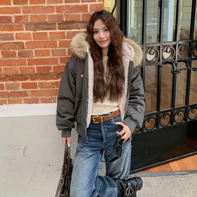 Новая плюшевая хлопковая куртка с плюшем внутри, ретро-теплая короткая хлопковая куртка с большим меховым воротником с капюшоном.