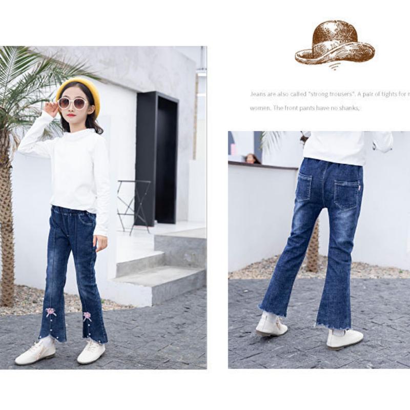 Children's Denim Pants Spring and Autumn Girls Flared Casual Long Pants