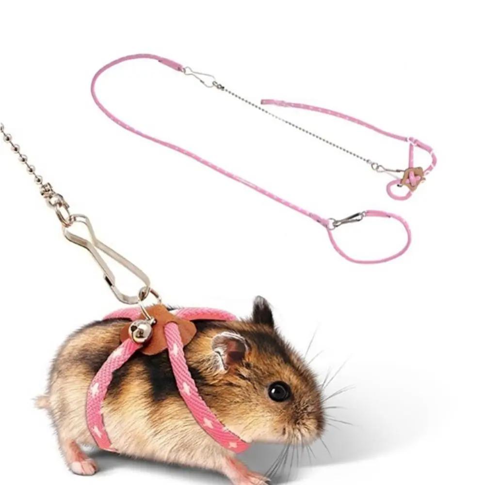 Anti-lost Small Pet Harness Safety Buckle Mini Bell Guinea Pig Leash Adjustable Strap Washable Hamsters Harness Outdoor