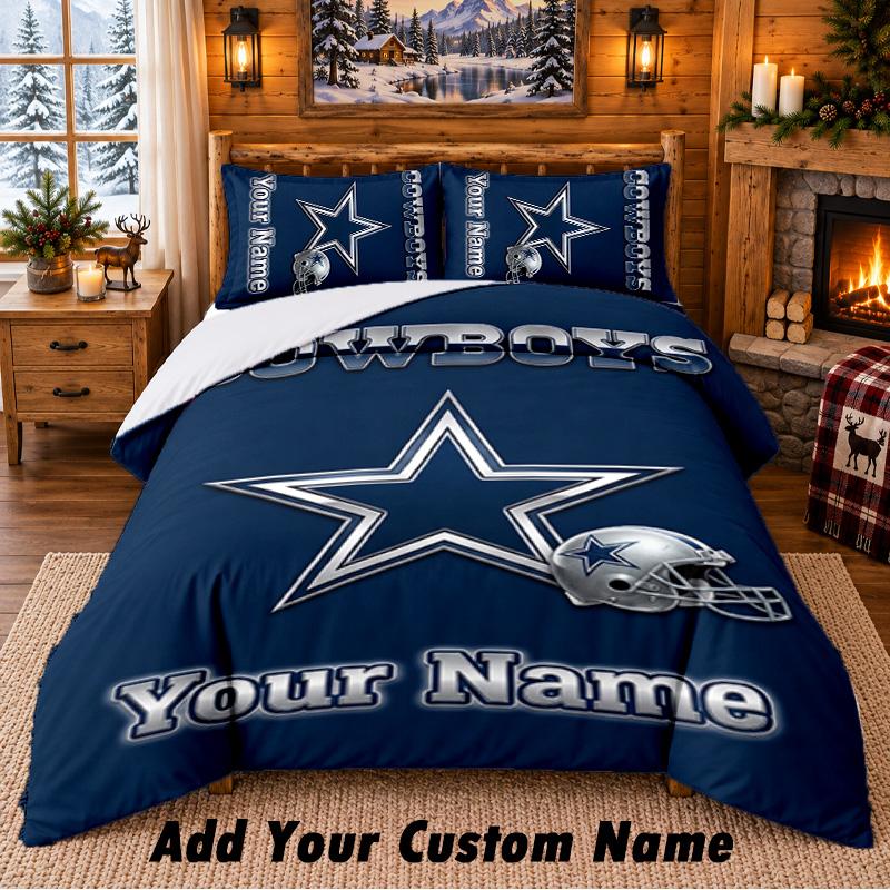 Постельное белье с узором Dallas Cowboys, комплект из 3 предметов, с возможностью добавления имени, простыня и наволочки для домашней спальни