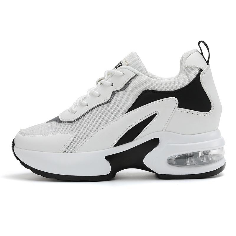 Spring and Autumn New Breathable Mesh Soft-soled Shoes Slope Heel Thick Sole Heightening Air Cushion Casual Sports Shoes Women's Muffin Shoes