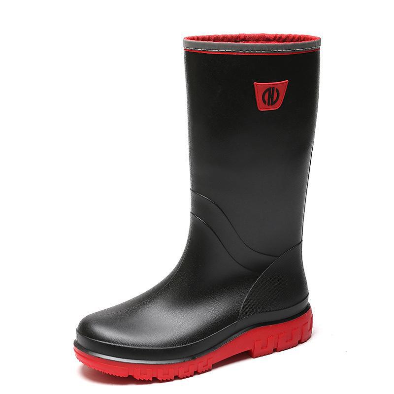 Men's Four Seasons Waterproof Anti-Skid High-Top Rubber Boots for Rain, Car Washing, and Fishing.