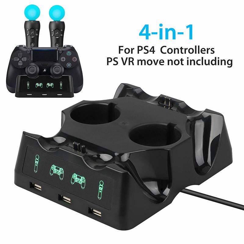 4 In 1 Controller Charger Dock Quick Charging Station Stand for PS4/MOVE/PS4 VR
