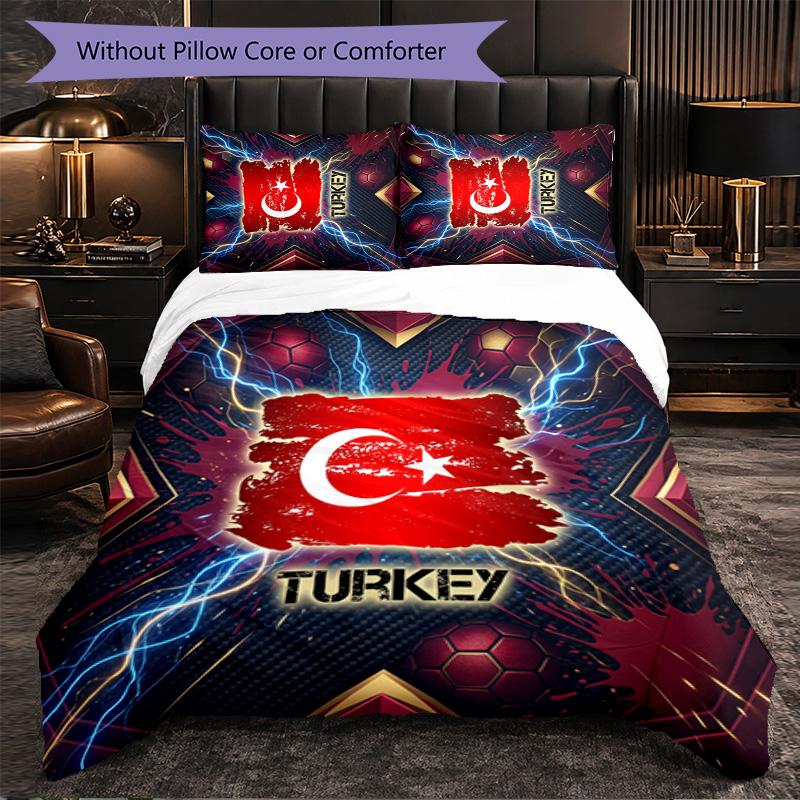 Turkey Football Pattern 3 Pieces Bedding Set Soft Microfiber Duvet Cover with Pillow Cases for Bedroom