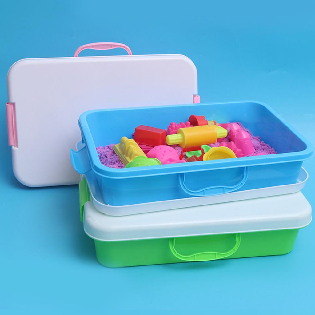 Stackable Plastic Sand Tray Set With Lids Stickers Portable Sensory Bin For Kids Art Crafts Storage Blue Green Pink