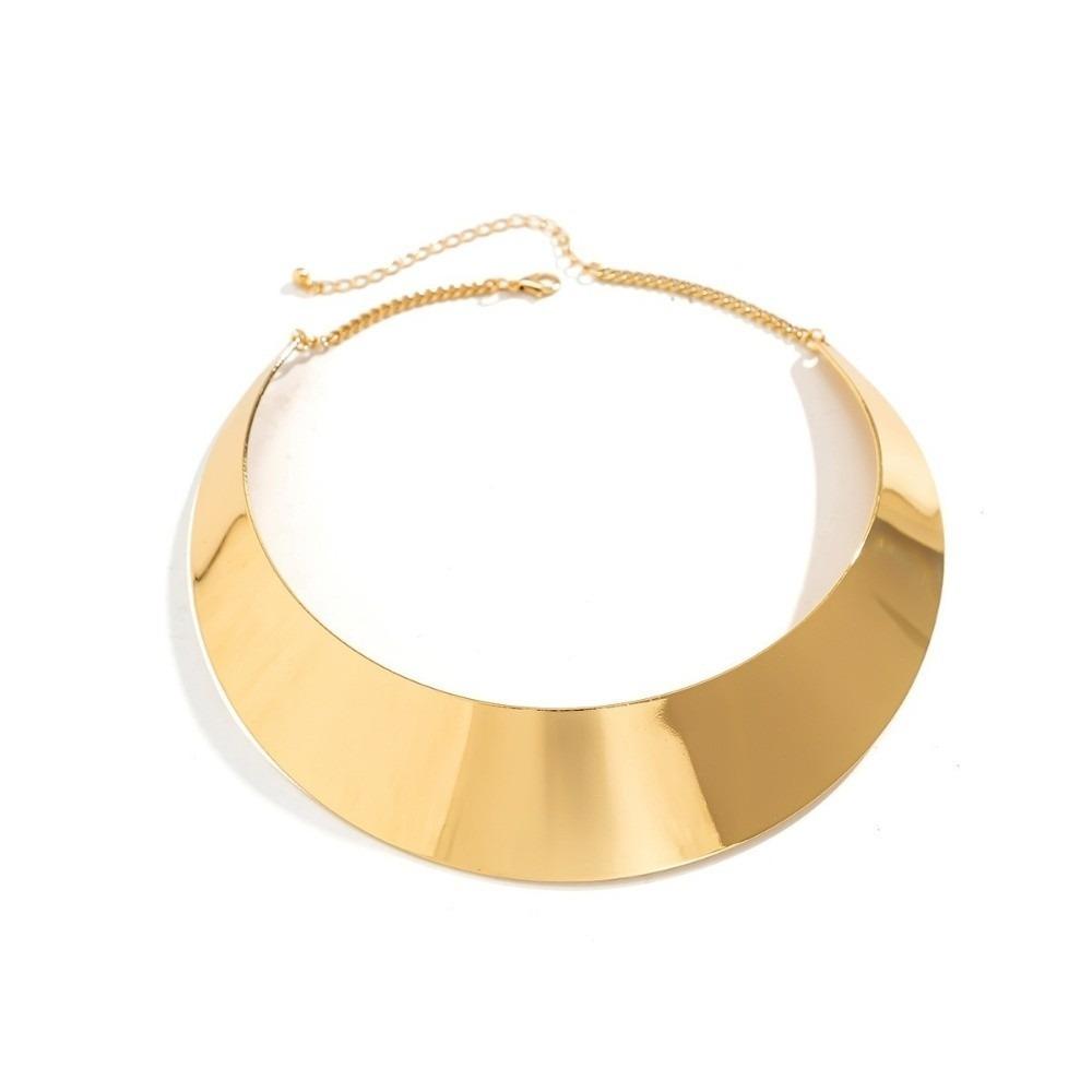 Exaggerated Choker Necklace Plated Golden Wide Collar NeckChain Jewelry Accessories