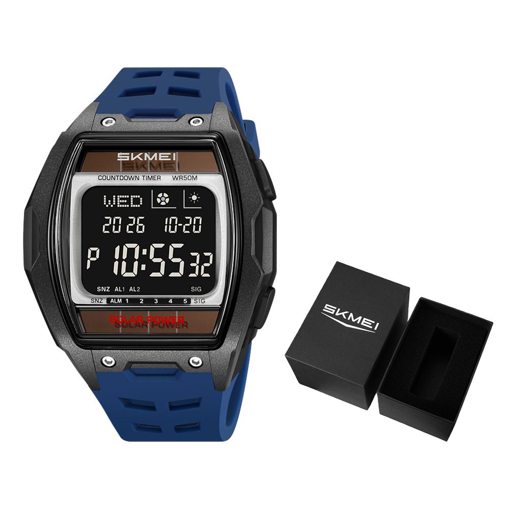 SKMEI 2750 Solar Digital Watch For Men Big Number 5ATM Water Resistant Sports Men Digital Watch EL Light Week Date Outdoor Clock