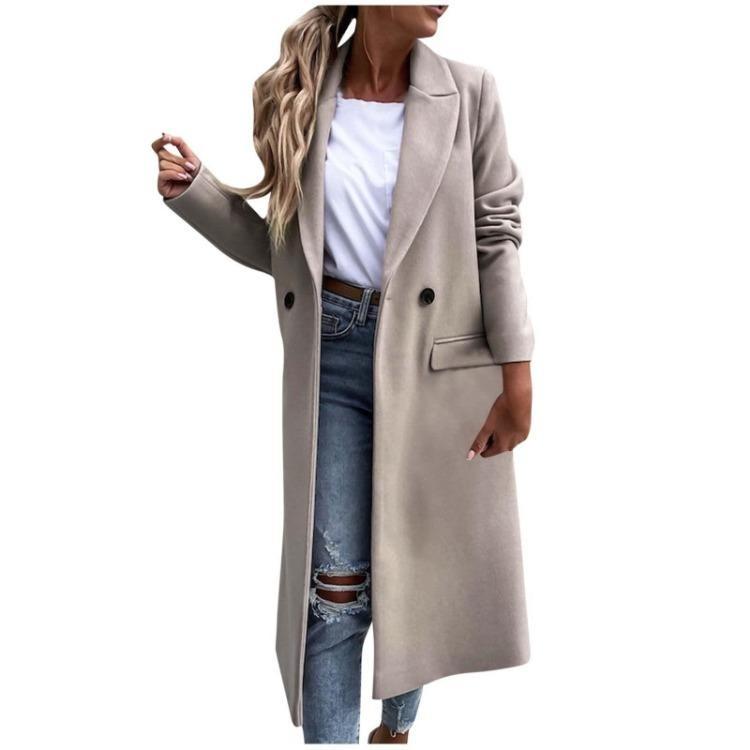 Women Warm Winter Wool Coat Stylish Casual Loose Lapel Button Cardigan with Fake Pocket Outerwear