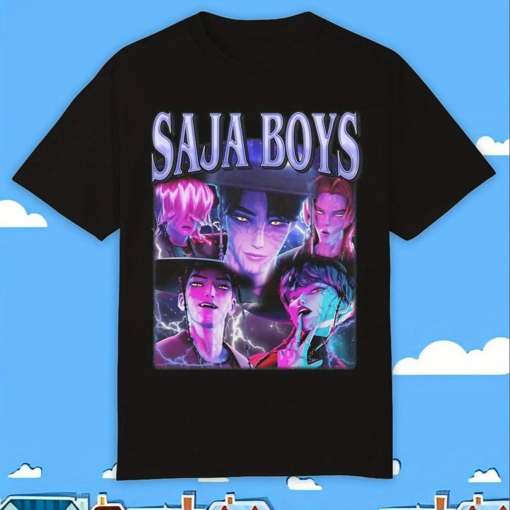 Vintage Saja Boys K-kPop Demon Hunters Print T-Shirt Anime Short Sleeve Tee Summer Girl Boy Shirt Casual Tops Crewneck Clothing