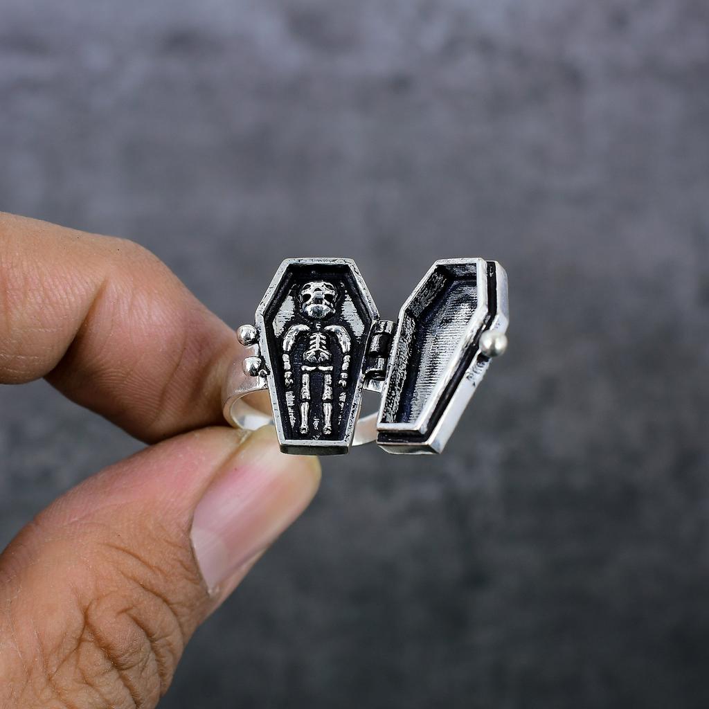 Кольцо-ядовитый гвоздь из стерлингового серебра ручной работы в виде гроба, размер 8 U7p65