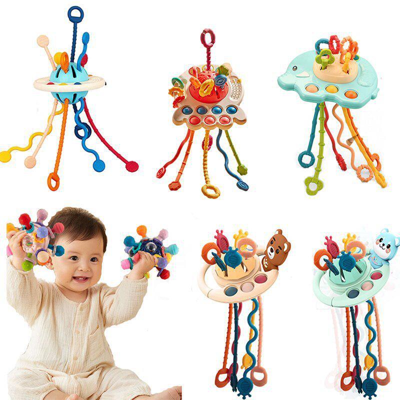 Детские игрушки Монтессори 0 12 месяцев, вращающийся мяч-погремушка, обучающие сенсорные игрушки для прорезывания зубов для детей 1, 2, 3 лет