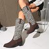 Fashion Fashion Leopard Print Design Long Tube Boots for Women 2025 Autumn New Pointed Head Comfortable Versatile Coarse Heel Long Boots