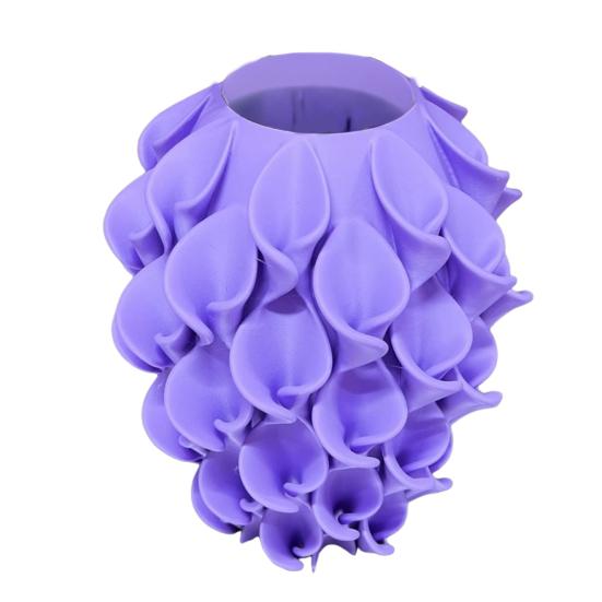 3D Printed Red Gold Flower Vase Sculptural Wave Geometric Textured Decorative