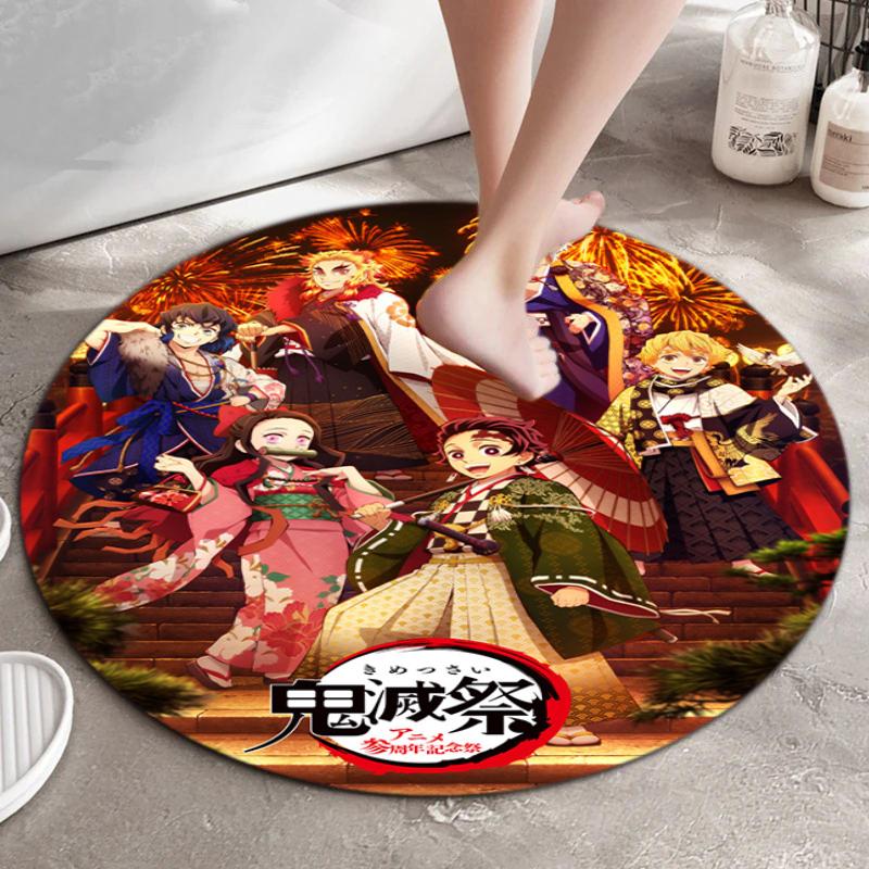 Classic Japanese-style cartoon Demon Slayer round rug, home soft decorative anti-slip yoga mat and chair mat, outdoor floor mat carpet K9