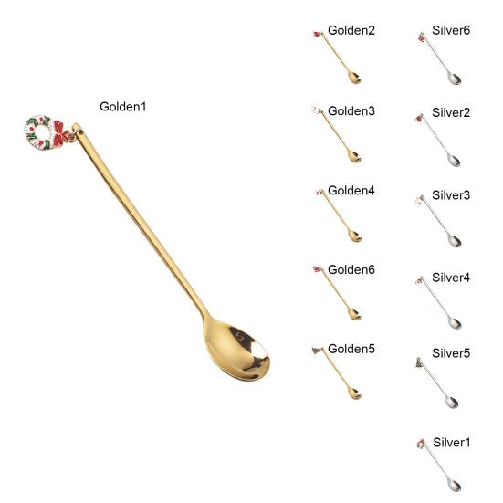 Рождественская ложка с длинной ручкой, прочная нержавеющая сталь, десертный салат, фруктовая дегустация