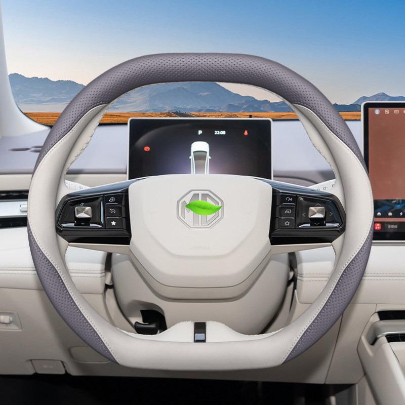Car Steering Wheel Protector Nappa Leather Cover for MG MG4 Mulan 2026 Non-Slip Electric Vehicle Steering Wheel Pad Accessories