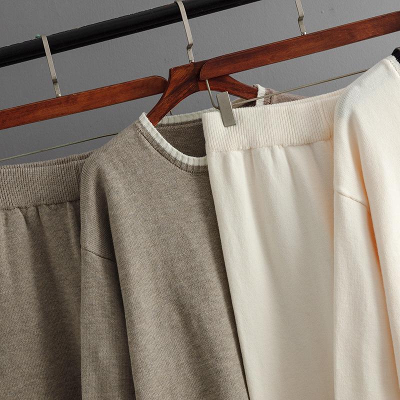 GMXIA Autumn and Winter Style Contrasting Color Round-neck Knitted Sweater Slimming Wide-leg Pants Two-piece Set for Women