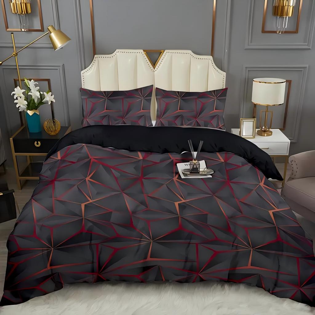 Geometric Line Grid Pattern 3d Print Quilt Cover All Season Soft Bedding Cover Pillowcase Luxury Home Textiles Duvet Cover Sets