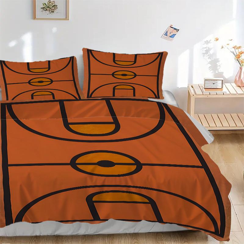 3pcs Basketball Court Bedding Set, Includes Without Pillow Inserts, Soft Comfortable Bedding Set,All-Season Use a0924051