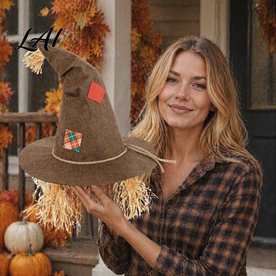 Festival Dress Props Scarecrow Hat Novelty Witch Hat with Straw Halloween Costume Carnival Accessory for Cosplay Party Up Prop Lightweight
