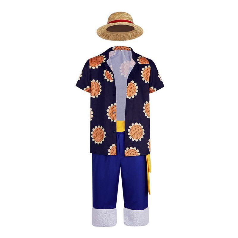 Косплей наряд One Piece в стиле Луффи, повседневная рубашка с коротким рукавом подсолнух, костюм для косплея, наряд для сценического выступления